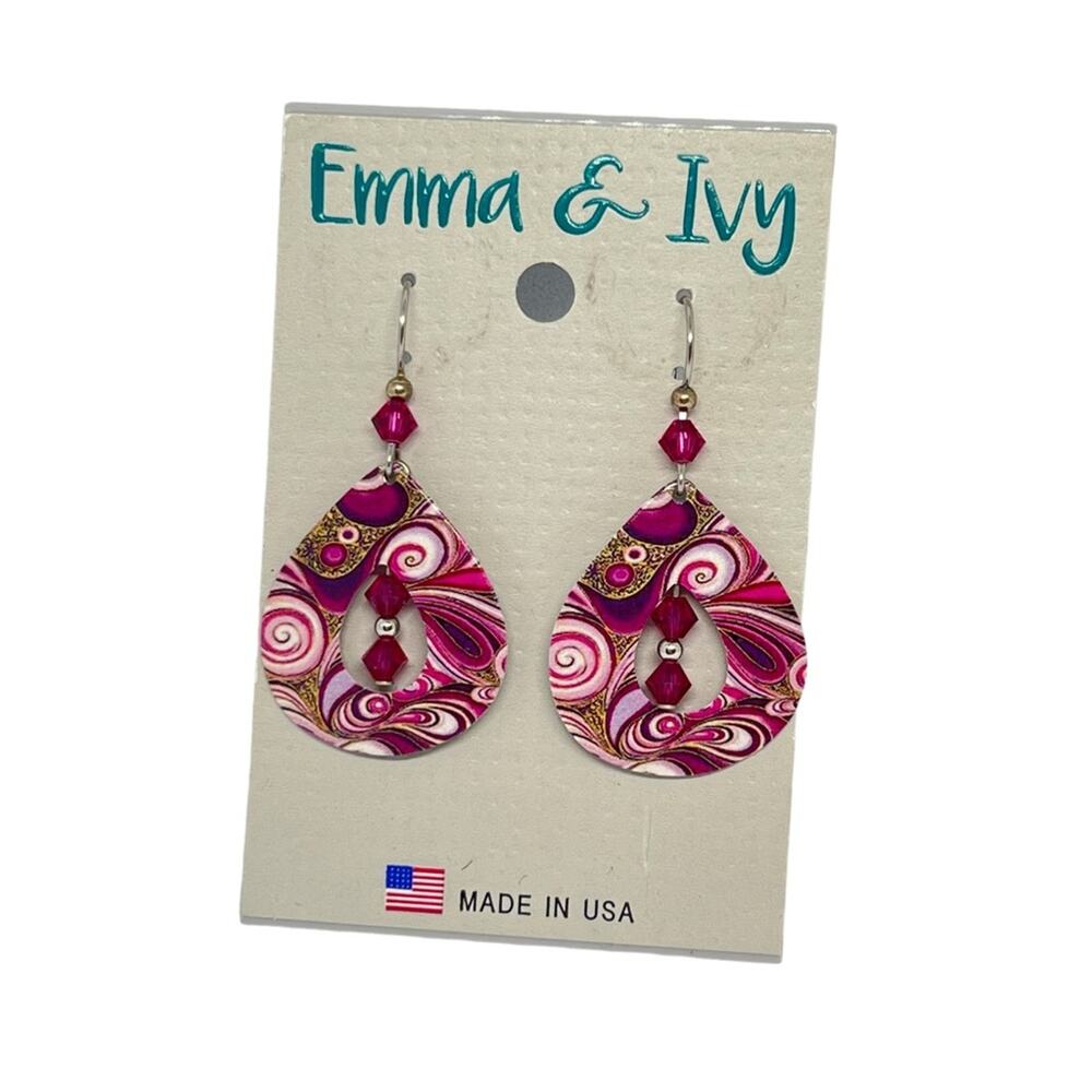 Emma & Ivy pink metal art swirl retro dangle earrings
